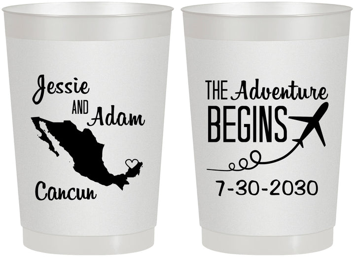 Personalized Wedding 22 oz Frosted Cups - The Adventure Begins | 275