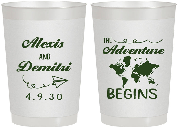 Personalized Wedding 22 oz Frosted Cups - The Adventure Begins | 276
