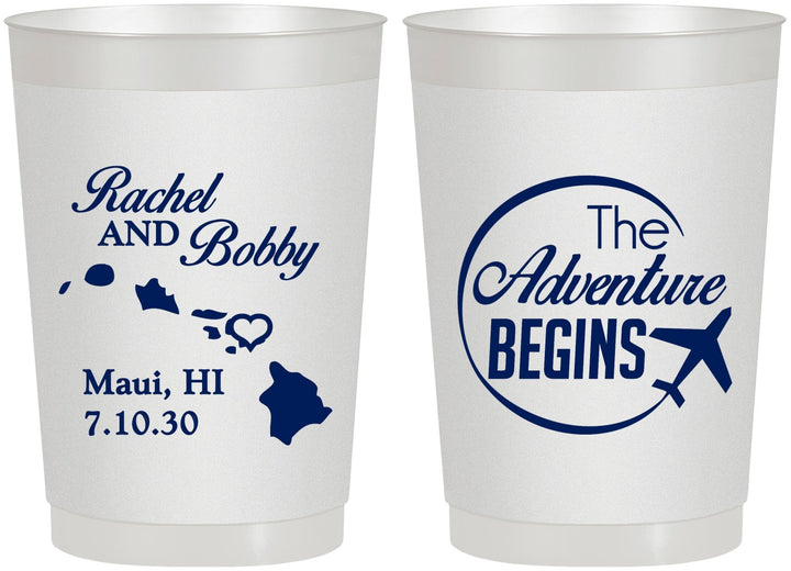 Personalized Wedding 22 oz Frosted Cups - The Adventure Begins | 278
