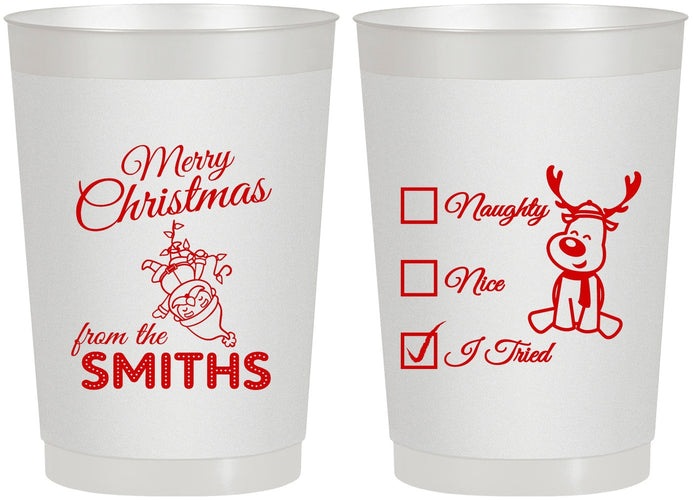 Personalized Christmas 22 oz Frosted Cups - Naughty Or Nice | 280004
