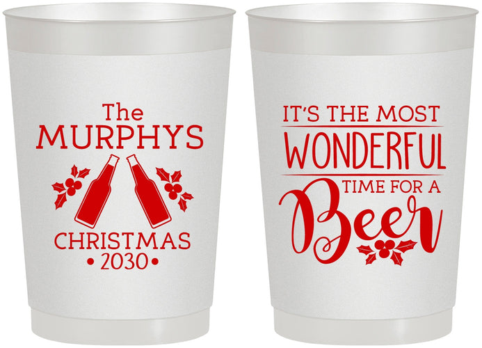 Personalized Christmas 22 oz Frosted Cups - Wonderful Time For A Beer | 280012