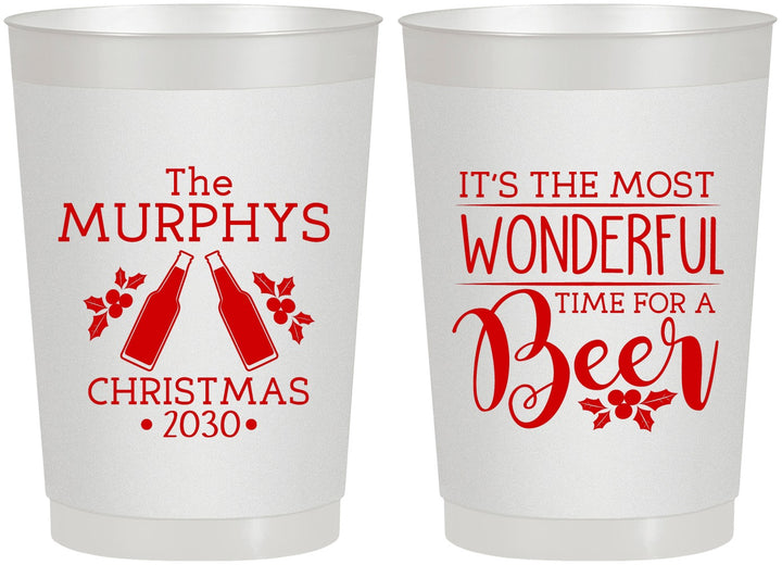 Personalized Christmas 22 oz Frosted Cups - Wonderful Time For A Beer | 280012