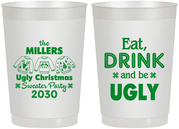 Personalized Christmas 22 oz Frosted Cups - Ugly Sweater | 280023
