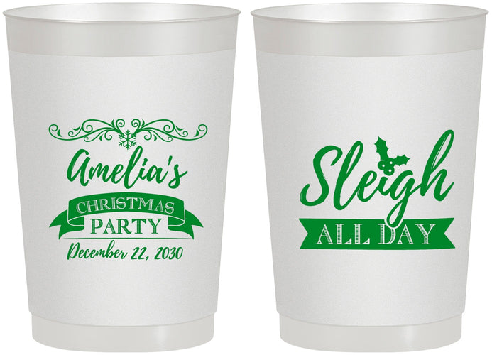 Personalized Christmas 22 oz Frosted Cups - Sleigh All Day | 280031