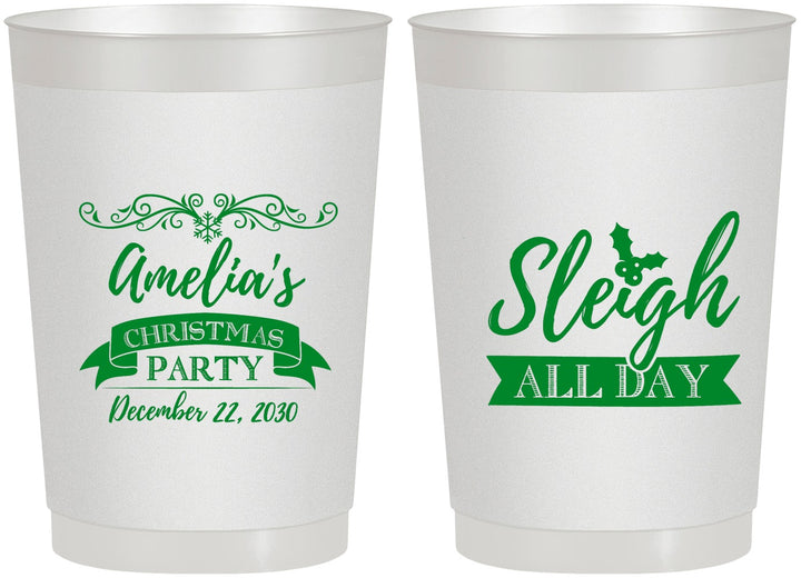 Personalized Christmas 22 oz Frosted Cups - Sleigh All Day | 280031