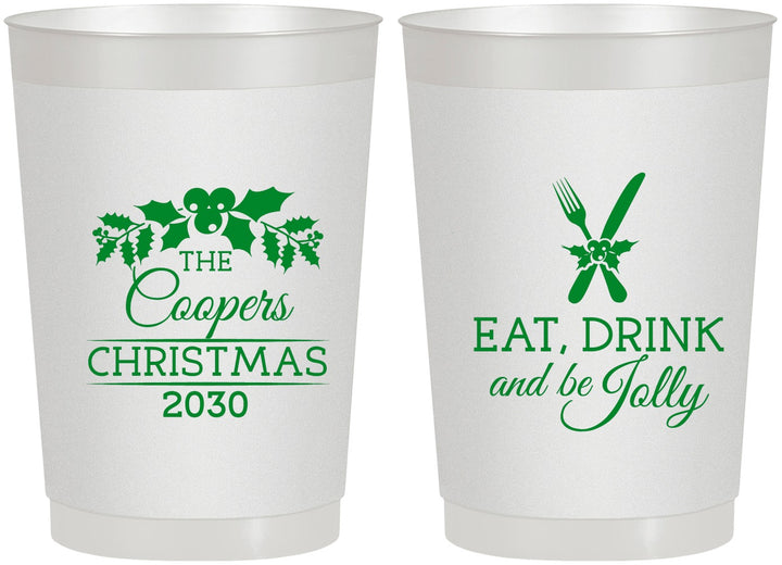 Personalized Christmas 22 oz Frosted Cups - Eat Drink And Be Jolly | 280033