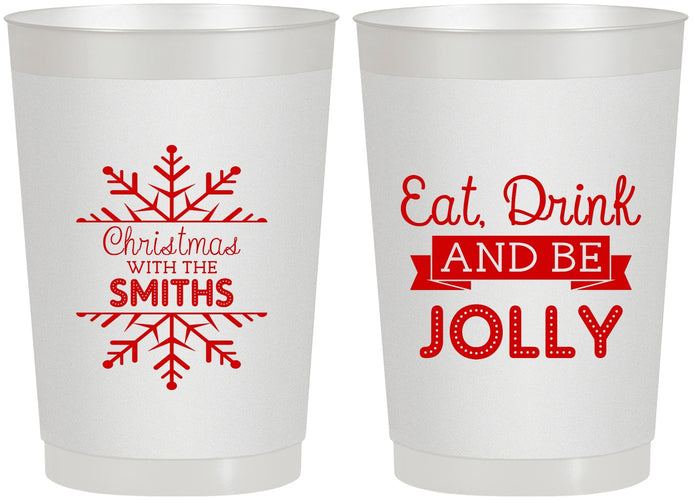 Personalized Christmas 22 oz Frosted Cups - Eat Drink Jolly | 280040