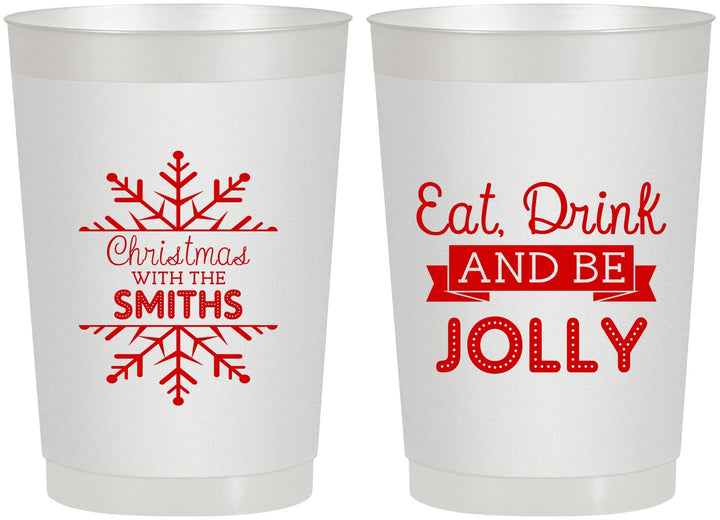 Personalized Christmas 22 oz Frosted Cups - Eat Drink Jolly | 280040