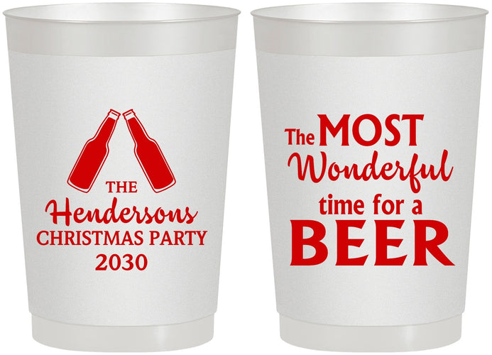 Personalized Christmas 22 oz Frosted Cups - Wonderful Time For A Beer | 280064