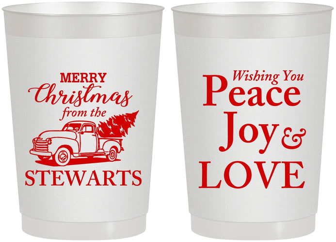 Personalized Christmas 22 oz Frosted Cups - Peace Joy Love | 280070
