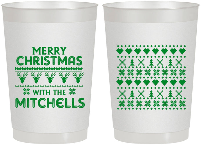 Personalized Christmas 22 oz Frosted Cups - Ugly Sweater | 280091