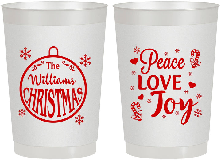Personalized Christmas 22 oz Frosted Cups - Peace Joy Love | 280094