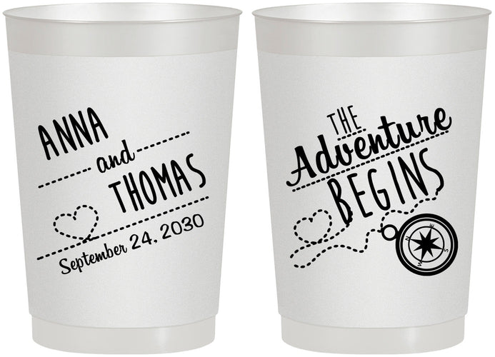 Personalized Wedding 22 oz Frosted Cups - The Adventure Begins | 284