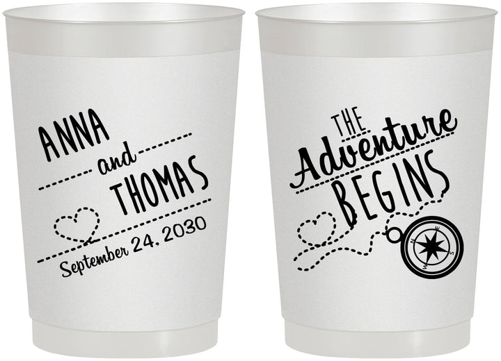 Personalized Wedding 22 oz Frosted Cups - The Adventure Begins | 284