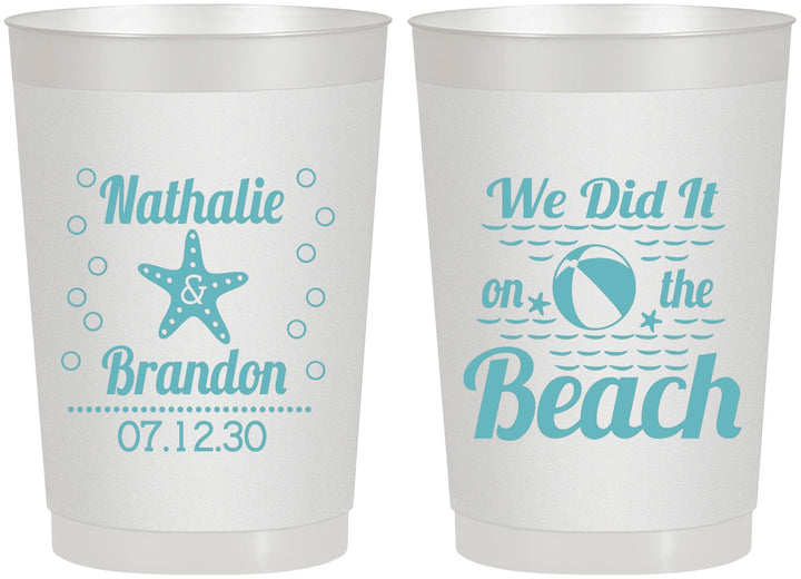 Personalized Wedding 22 oz Frosted Cups - We Did It On The Beach | 287