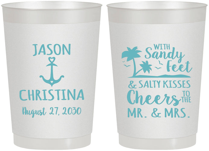 Personalized Wedding 22 oz Frosted Cups - Sandy Feet Salty Kisses | 290