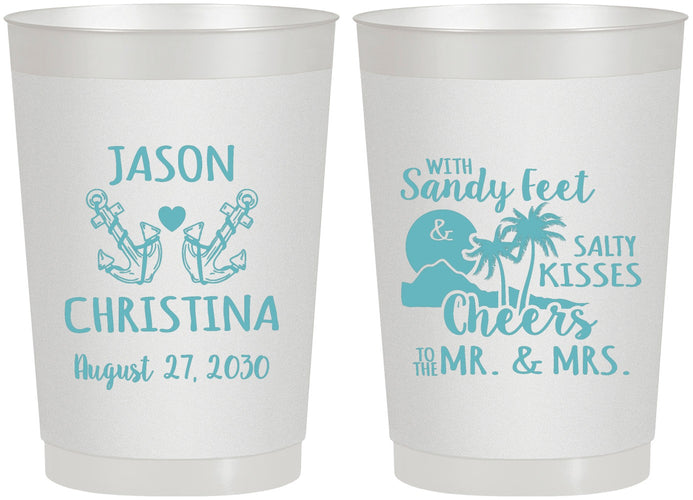 Personalized Wedding 22 oz Frosted Cups - Sandy Feet Salty Kisses | 291
