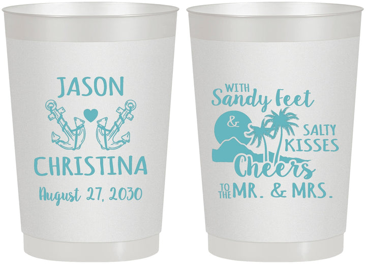 Personalized Wedding 22 oz Frosted Cups - Sandy Feet Salty Kisses | 291