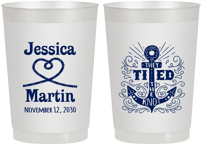 Personalized Wedding 22 oz Frosted Cups - They Tied The Knot Nautical | 293