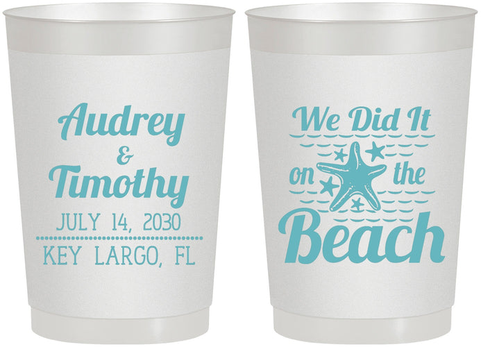 Personalized Wedding 22 oz Frosted Cups - We Did It On The Beach | 294