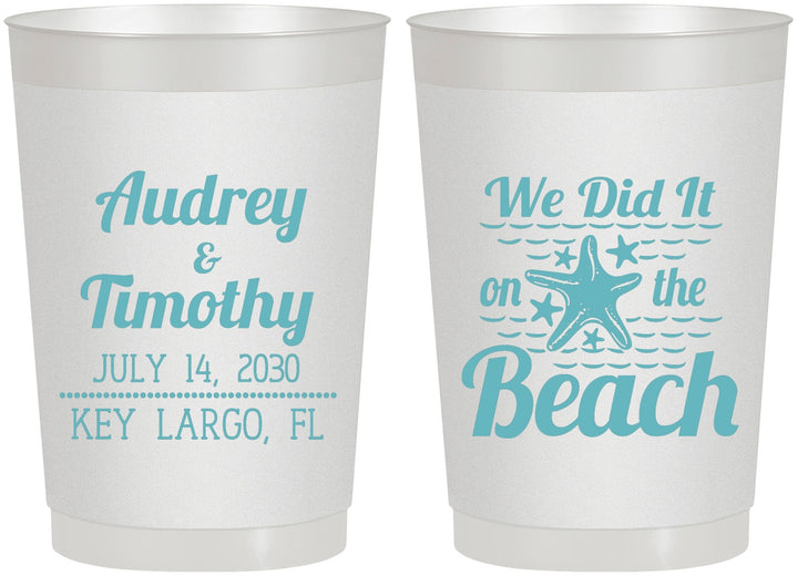 Personalized Wedding 22 oz Frosted Cups - We Did It On The Beach | 294
