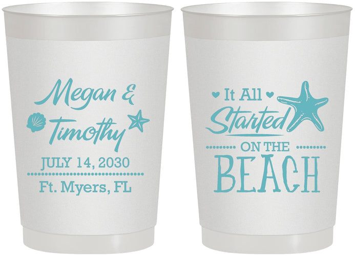 Personalized Wedding 22 oz Frosted Cups - Started On The Beach | 295