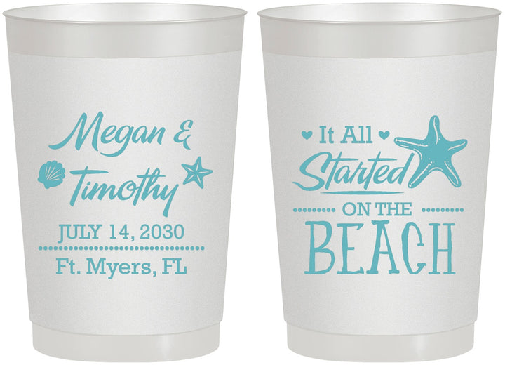 Personalized Wedding 22 oz Frosted Cups - Started On The Beach | 295