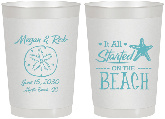 Personalized Wedding 22 oz Frosted Cups - Started On The Beach | 298