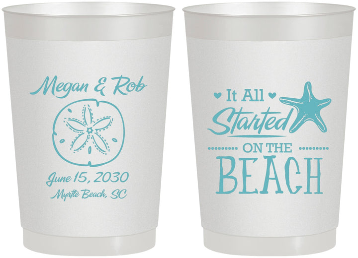 Personalized Wedding 22 oz Frosted Cups - Started On The Beach | 298