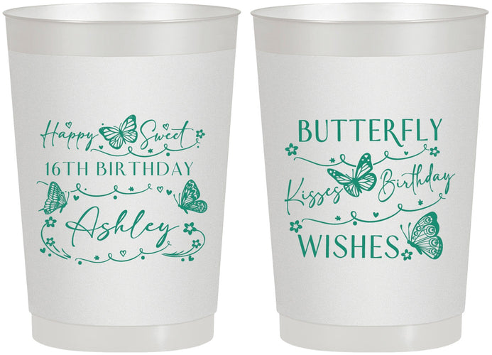 Personalized 16th Birthday 22 oz Frosted Cups - Butterfly Wishes | 300001