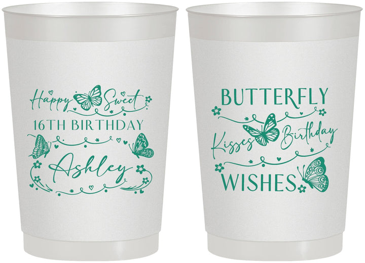 Personalized 16th Birthday 22 oz Frosted Cups - Butterfly Wishes | 300001