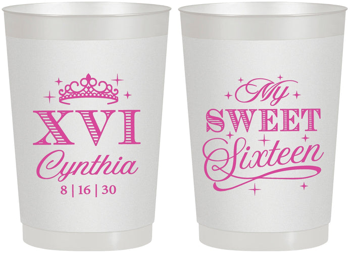 Personalized 16th Birthday 22 oz Frosted Cups - Tiara | 300003