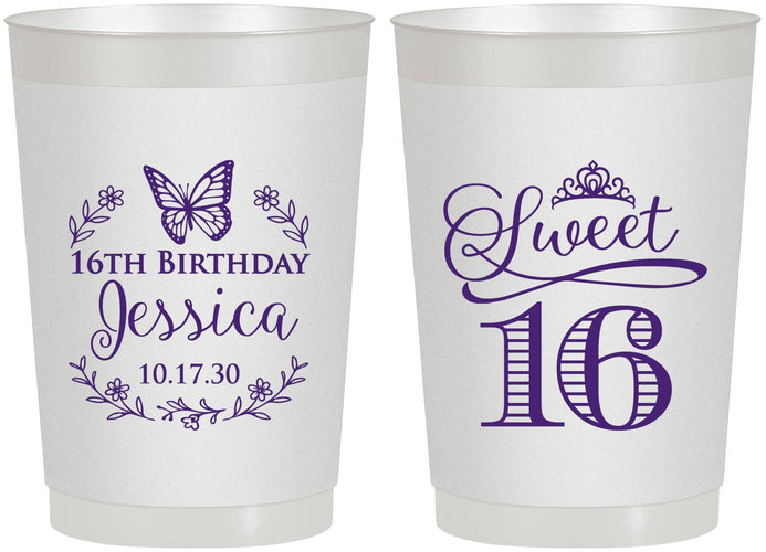 Personalized 16th Birthday 22 oz Frosted Cups - Butterfly | 300005