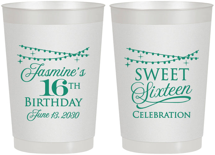 Personalized 16th Birthday 22 oz Frosted Cups - String Lights | 300009