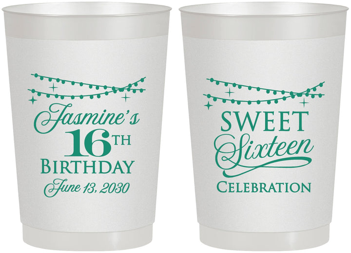 Personalized 16th Birthday 22 oz Frosted Cups - String Lights | 300009