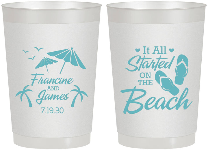Personalized Wedding 22 oz Frosted Cups - Started On The Beach | 310
