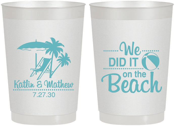 Personalized Wedding 22 oz Frosted Cups - We Did It On The Beach | 317