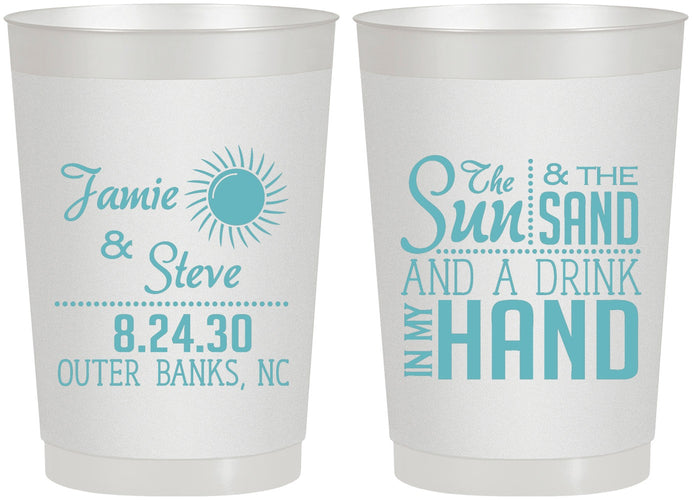 Personalized Wedding 22 oz Frosted Cups - Sun Sand Drink In My Hand | 319