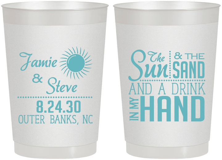 Personalized Wedding 22 oz Frosted Cups - Sun Sand Drink In My Hand | 319