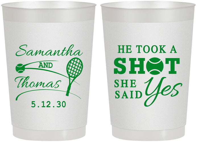 Personalized Wedding 22 oz Frosted Cups - Took A Shot Tennis | 321