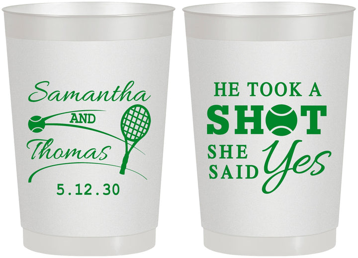 Personalized Wedding 22 oz Frosted Cups - Took A Shot Tennis | 321
