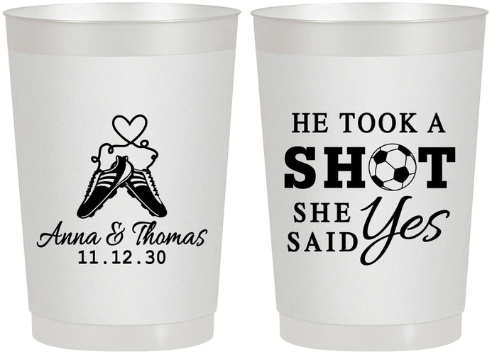 Personalized Wedding 22 oz Frosted Cups - Took A Shot Soccer | 322