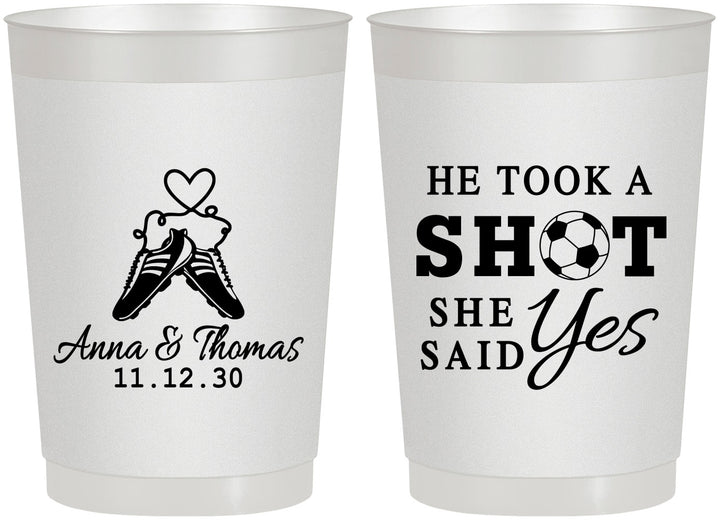 Personalized Wedding 22 oz Frosted Cups - Took A Shot Soccer | 322