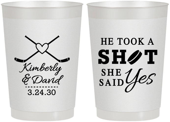 Personalized Wedding 22 oz Frosted Cups - Took A Shot Hockey | 323