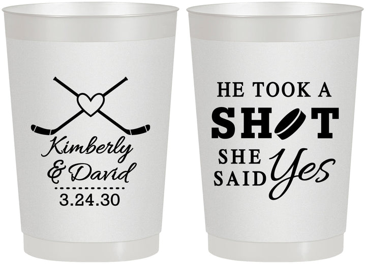 Personalized Wedding 22 oz Frosted Cups - Took A Shot Hockey | 323
