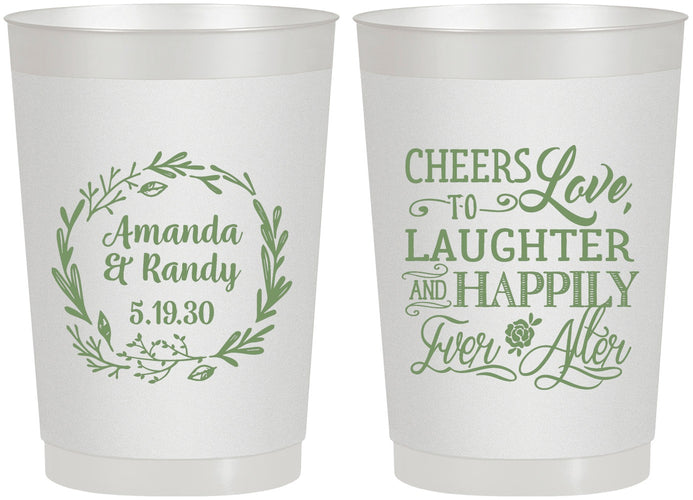 Personalized Wedding 22 oz Frosted Cups - Love Laughter Happily | 326