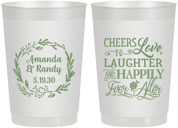 Personalized Wedding 22 oz Frosted Cups - Love Laughter Happily | 326