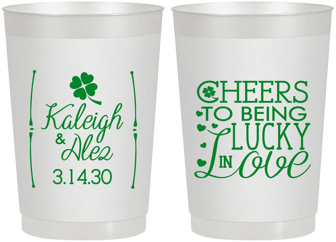 Personalized Wedding 22 oz Frosted Cups - Lucky In Love | 328