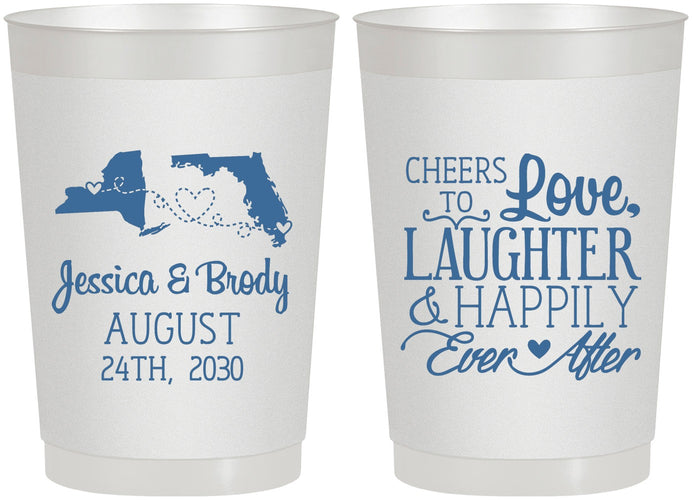 Personalized Wedding 22 oz Frosted Cups - Love Laughter Happily | 329