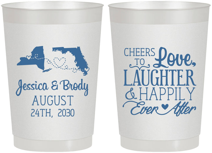 Personalized Wedding 22 oz Frosted Cups - Love Laughter Happily | 329